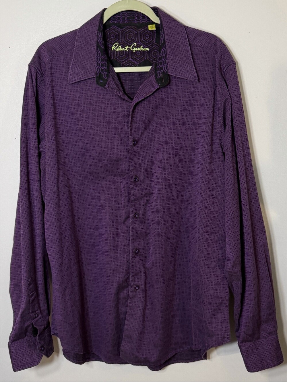 Robert Graham Men’s Purple Geometric Button Up Long Sleeve Shirt Flip Cuff XL